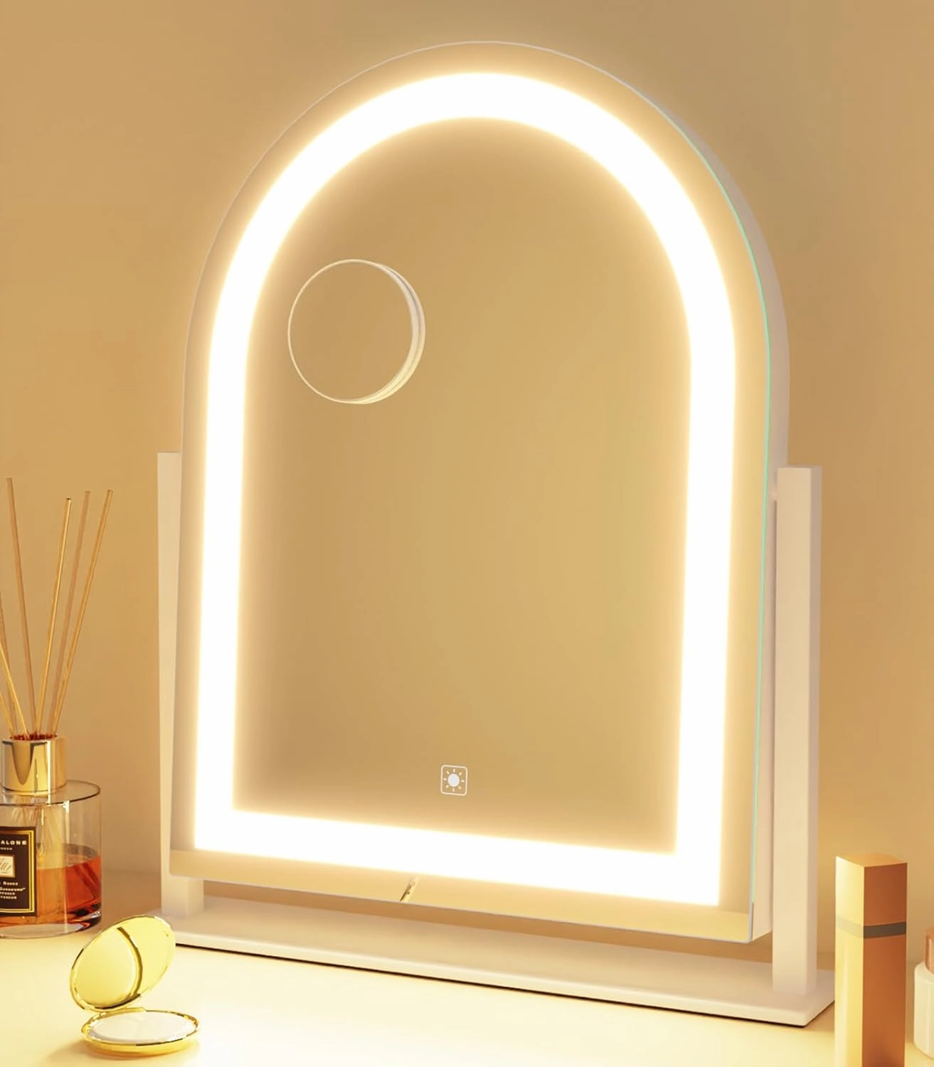 Curved Makeup Vanity Mirror with Lights 17.2" Large LED Lighted Mirror, Hollywood Make Up Mirror with Lighting, Smart Touch,Detachable 5X Magnification 360° Rotation, (White,Gift Box)