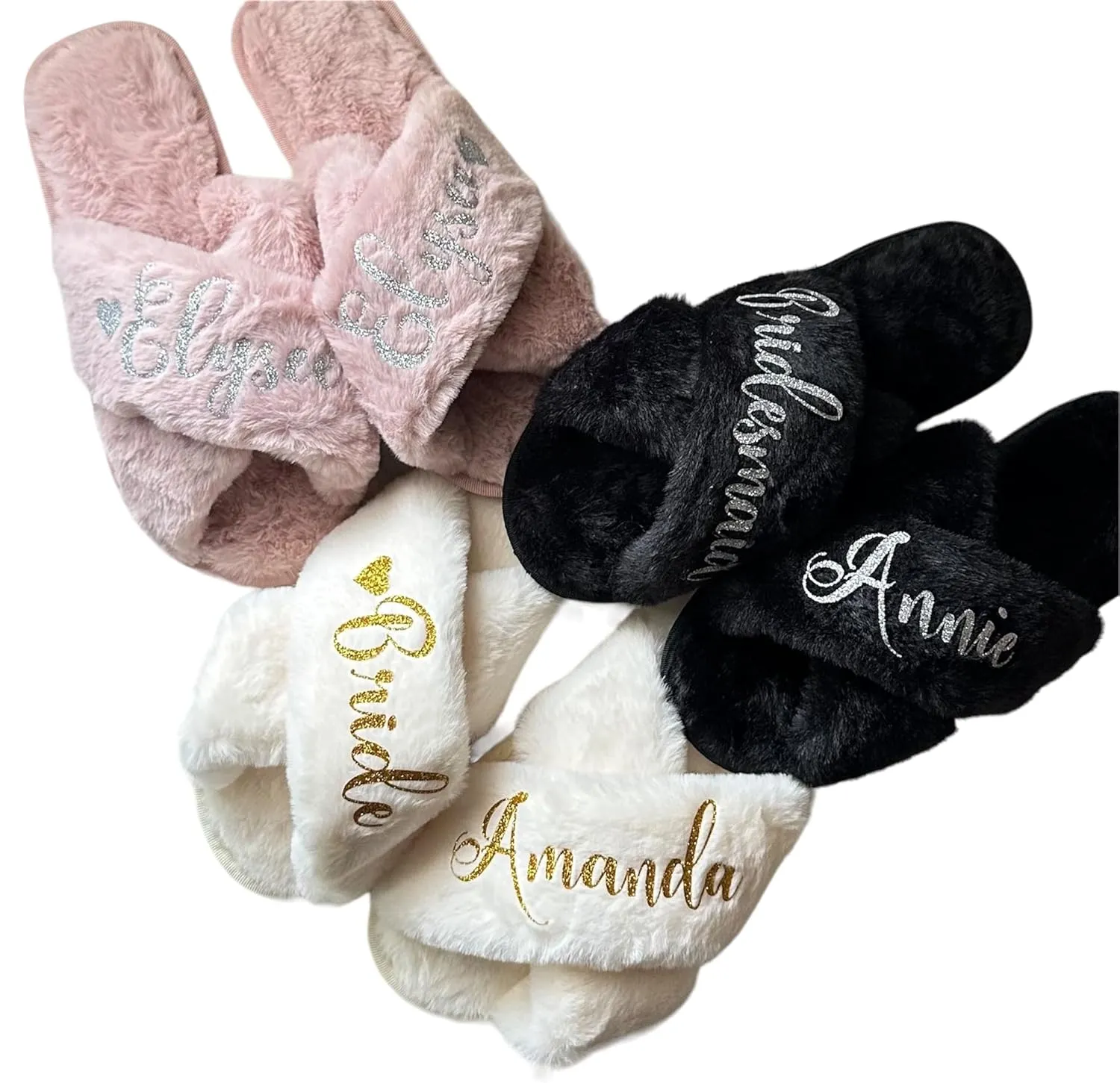 Customized Name Fluffy Slippers, Personalized Gifts for Women, Bridal Party Gifts, Gift Ideas for Mom, Girlfriend, Bridesmaid Slippers Gifts, Cute Gift for Her (Blush S)