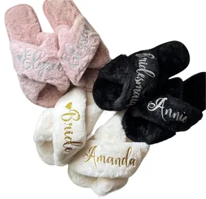 Customized Name Fluffy Slippers, Personalized Gifts for Women, Bridal Party Gifts, Gift Ideas for Mom, Girlfriend, Bridesmaid Slippers Gifts, Cute Gift for Her (Blush S)