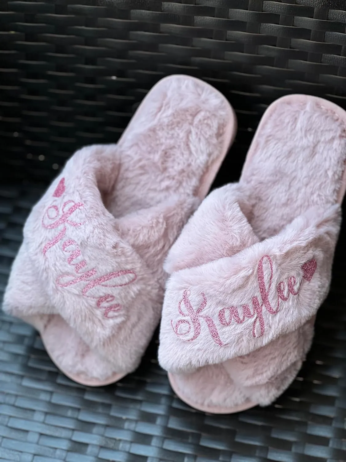 Customized Name Fluffy Slippers, Personalized Gifts for Women, Bridal Party Gifts, Gift Ideas for Mom, Girlfriend, Bridesmaid Slippers Gifts, Cute Gift for Her (Blush S)