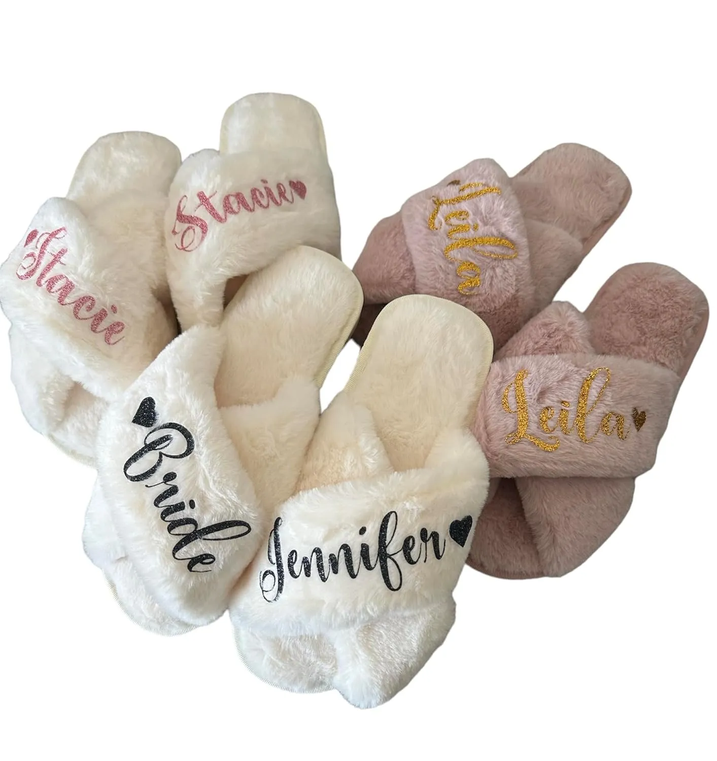 Customized Name Fluffy Slippers, Personalized Gifts for Women, Bridal Party Gifts, Gift Ideas for Mom, Girlfriend, Bridesmaid Slippers Gifts, Cute Gift for Her (Blush S)