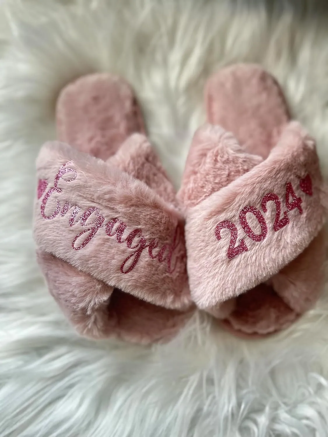 Customized Name Fluffy Slippers, Personalized Gifts for Women, Bridal Party Gifts, Gift Ideas for Mom, Girlfriend, Bridesmaid Slippers Gifts, Cute Gift for Her (Blush S)