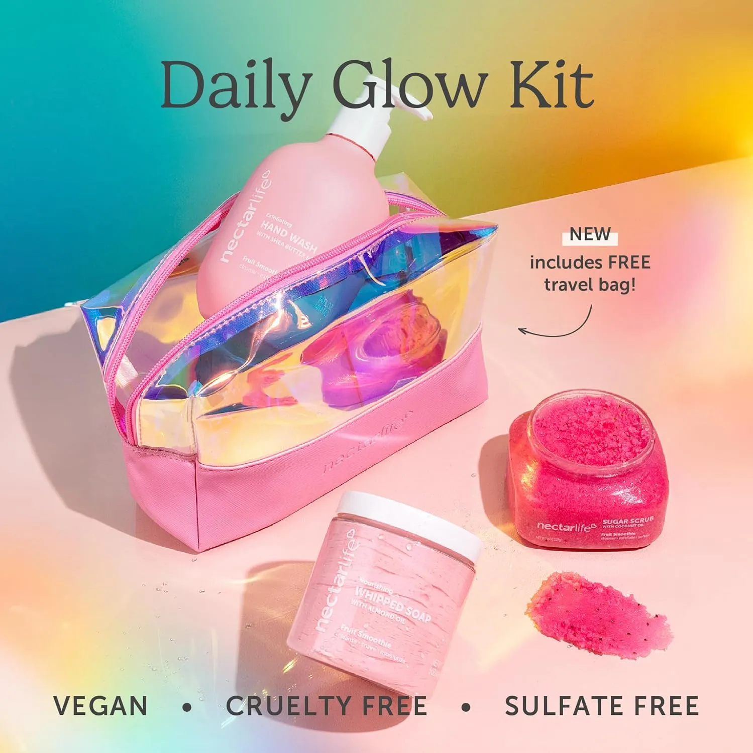 Daily Glow Kit Body Skin Care Set, Whipped Soap, Sugar Body Scrub, Hand Wash (Fruit Smoothie Scent)