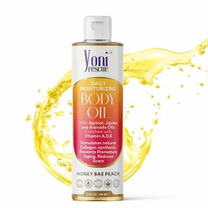 Daily Skin Moisturizing Body Oil with Apricot, Jojoba, Avocado & Vitamin E Oil | Hydrating & Nourishing for all Skin types | After Shower oil 8oz Honey Bae Peach Scented