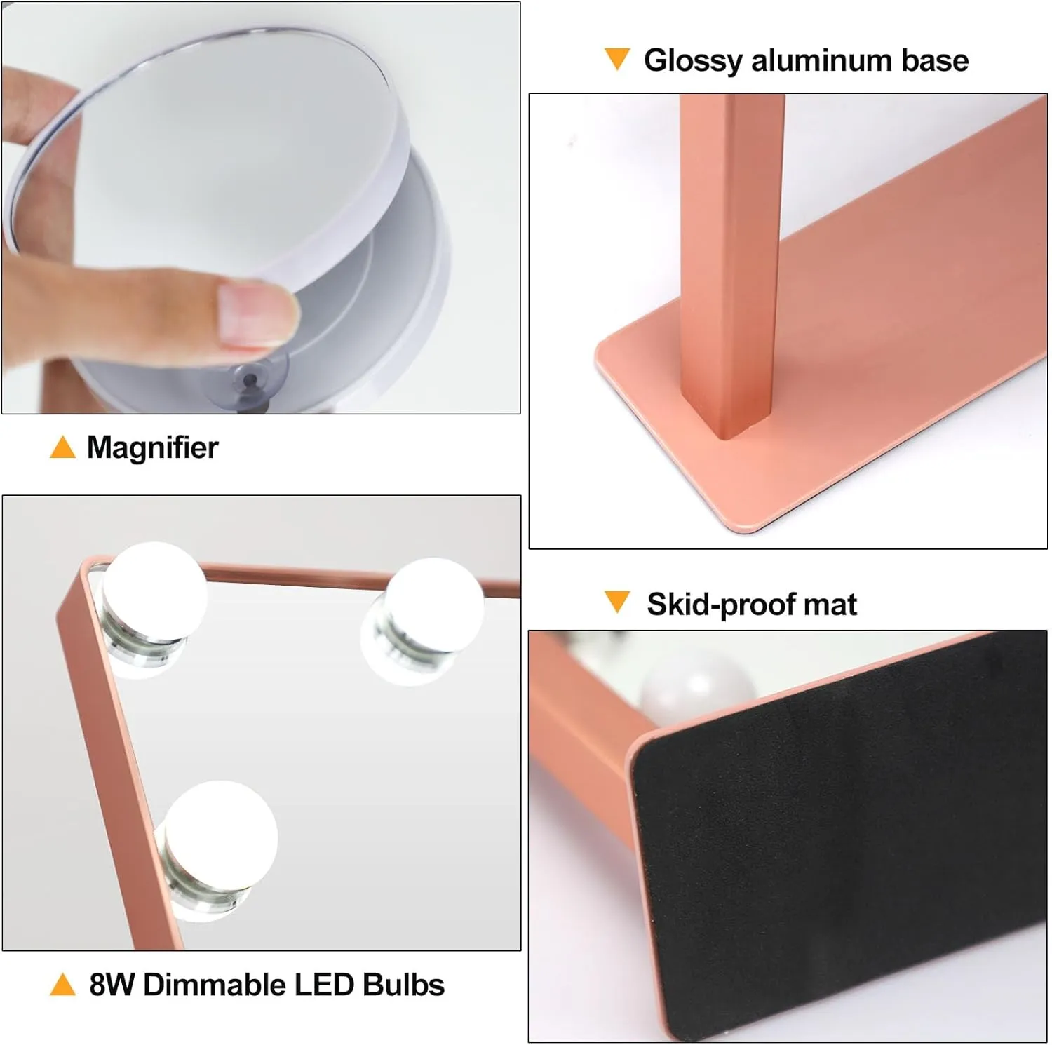 Depuley Makeup Vanity Mirror Hollywood, Vanity Mirror with Lights with 9 Dimmable Led Bulbs, 3 Color Modes, Touch Control, Detachable 10x Magnification, 360° Rotation, Rose Gold, 12.0"×13.77"