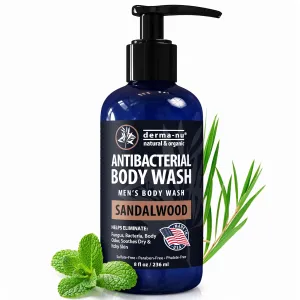 Derma-Nu Men's Body Wash – Bold & Woody Sandalwood Scent Antibacterial Body Wash for Jock Itch, Athlete’s Foot, Eczema & Back Acne – Antibacterial Soap for Men – Safe for All Skin Types – (8oz)