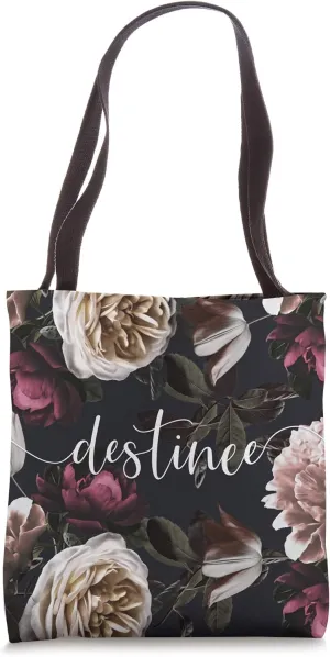 Destinee - Elegant Floral Personalized First Name Tote Bag