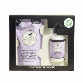 Dionis Goat Milk Skincare Scented Body Lotion and Refill Pouch Gift Set, Cruelty Free Clean & Dermatologist Tested for Dry Skin, Hydrating & Deeply Moisturizing Rich in Vitamins, Lavender Blossom