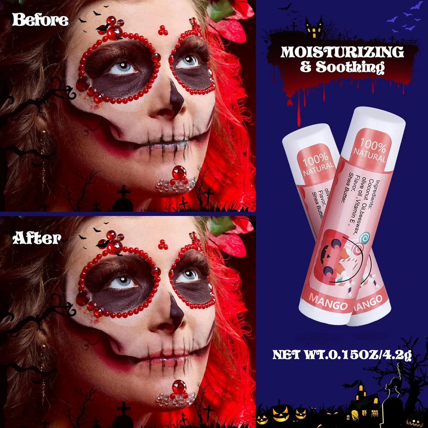 Dmsky Halloween Lip Balm,10 Flavors Natural Lip Balm in Bulk, Moisturizing Lip Balm Stocking Dry Lips, Men Women Kids Party Gifts, Lip Care Set 88 count （4.2g/0.15 Oz)