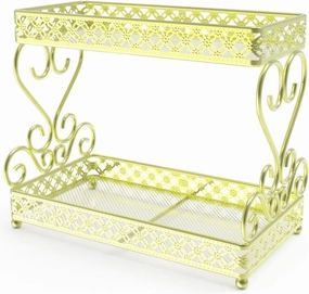 Double Layer Cosmetic Organizer Makeup Lipstick Large Capacity Storage Rack for Bedroom (Gold)