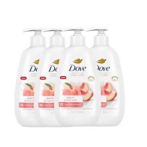 Dove Advanced Care Hand Wash Peach & Rice Milk 4 Count for Washing Away Dirt & Germs While Nourishing Skin 10 Layers Deep, with Moisture Boost 5X Complex