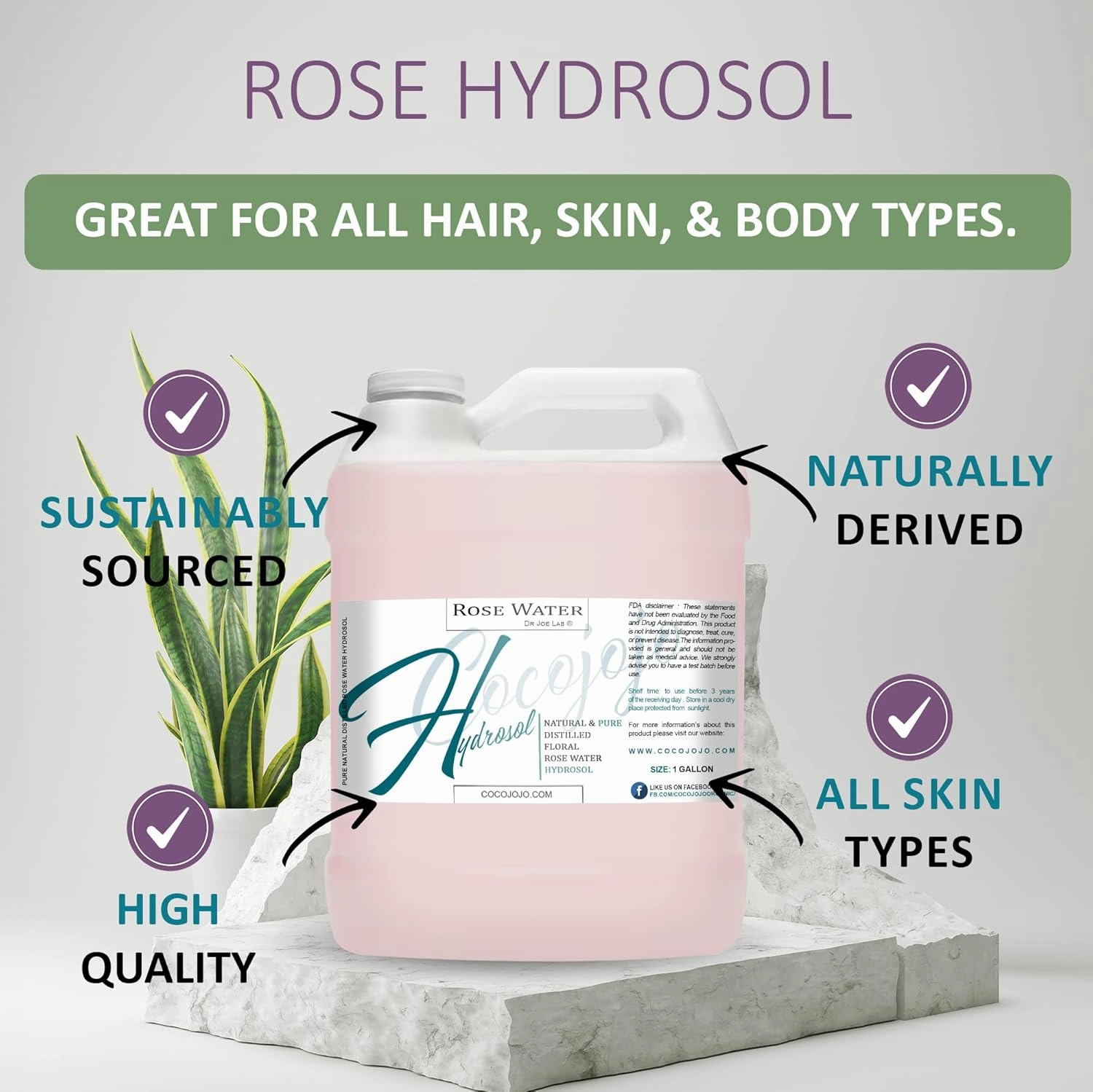 Dr Joe Lab White Rose Water Hydrosol - Natural Distilled Bulgarian Non-GMO Vegan Hydrating Toning Spray Mist Face Hair Skin Pores Locs Dreads - Packaging May Vary (1 Gallon)