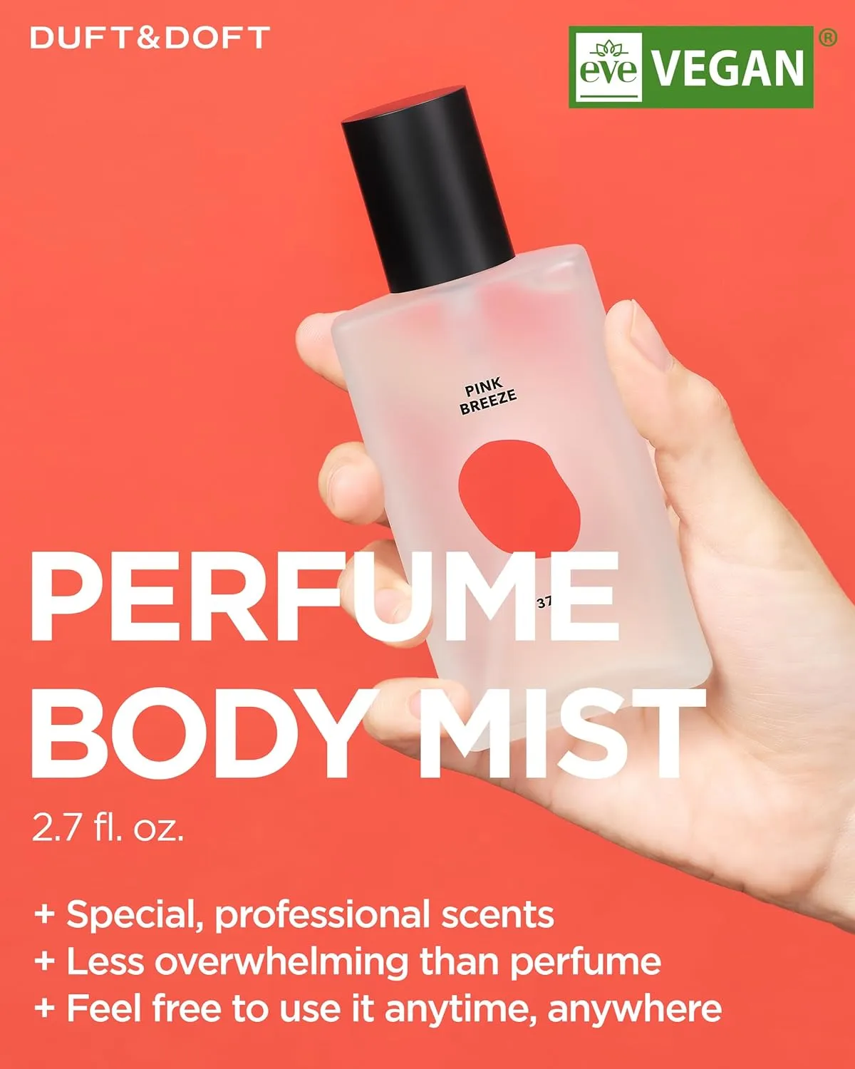 DUFT&DOFT Pink Breeze Perfume Body Mist – Vegan Cologne Body Spray for Body, Hair & Fabric - Juicy Peach & Pink Peony, 2.8 fl.oz.