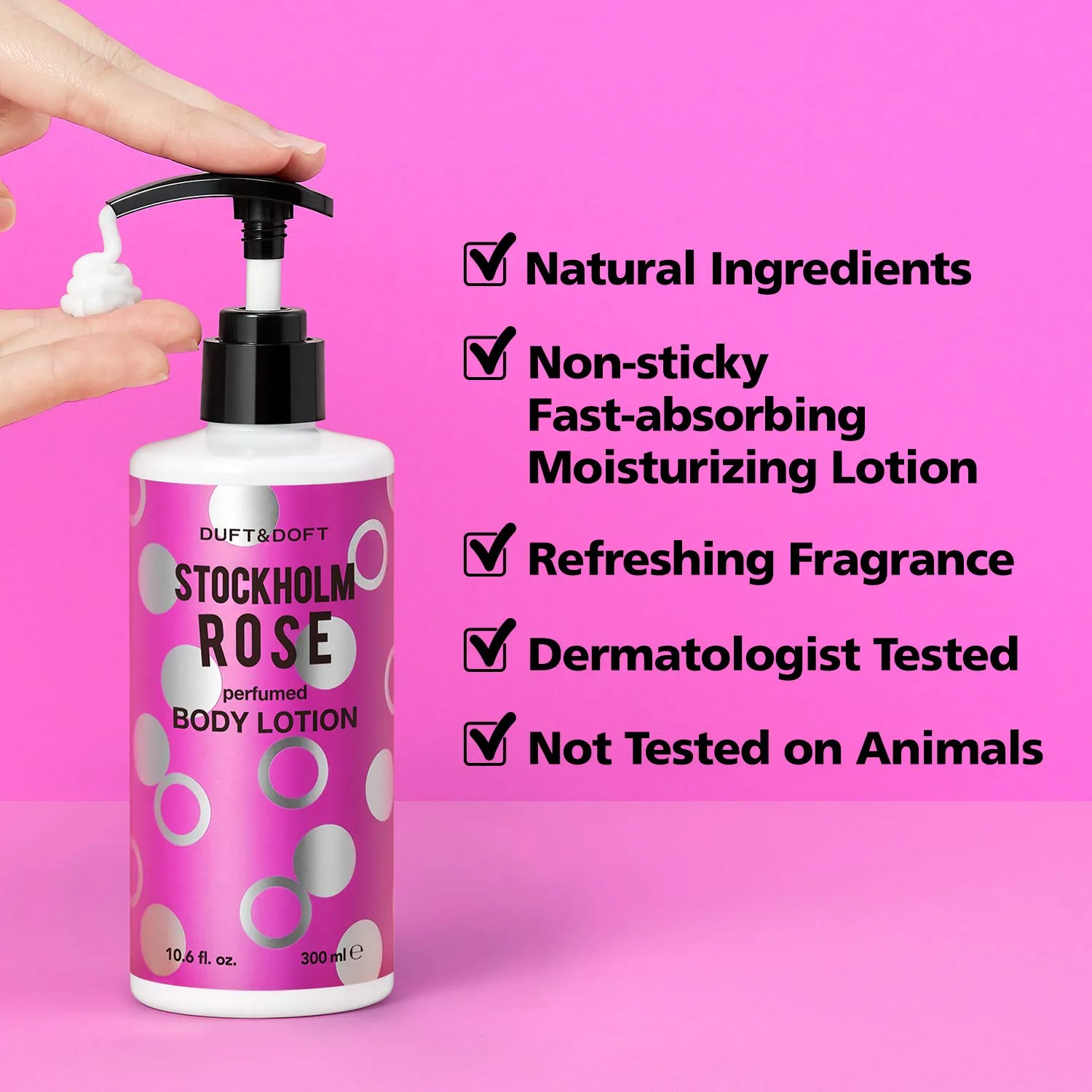 DUFT&DOFT Stockholm Rose Moisturizing & Perfumed Body Lotion To Nourish Dry Skin - Refreshing Lightweight Texture - Healing Lotion With Coconut Oil And Camillia Seed Oil, 10.6 fl.oz.