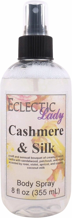 Eclectic Lady Cashmere and Silk Body Spray, Double Strength, 8 ounces, Body Mist for Women with Clean, Light & Gentle Fragrance, Cologne with Soft, Subtle Aroma For Daily Use