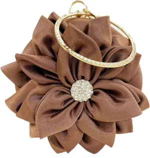 EFTCAL Women Silk Round 3D Rose Flower Handbag,Rhinestone Metal Handle Evening Bag Wedding Party Prom Purse Shoulder Bag