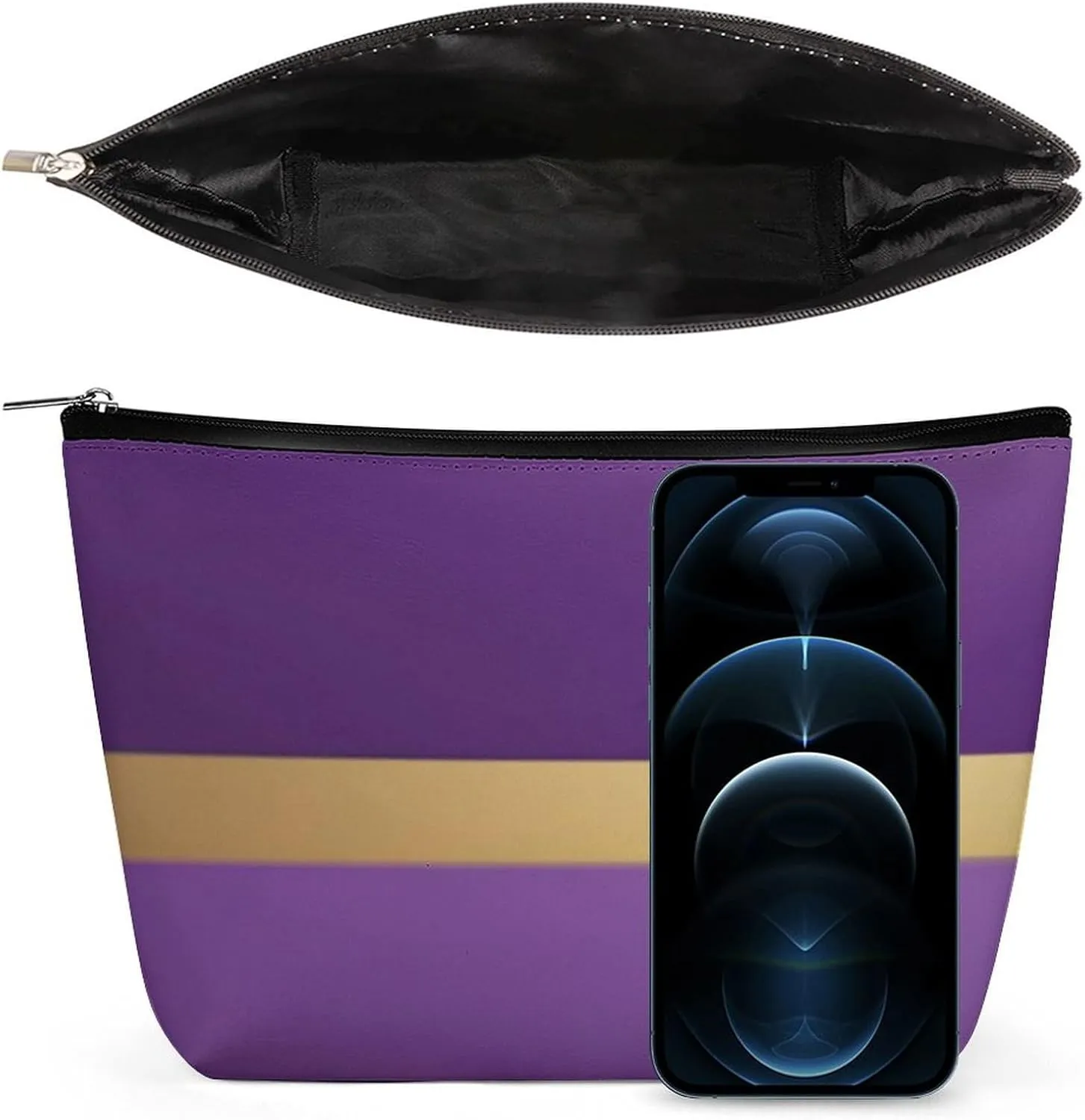 Elegant Makeup Bag, Elegant Royal Purple and Gold Cosmetic Bag Large Capacity Pouch Portable Organizer for Men & Women