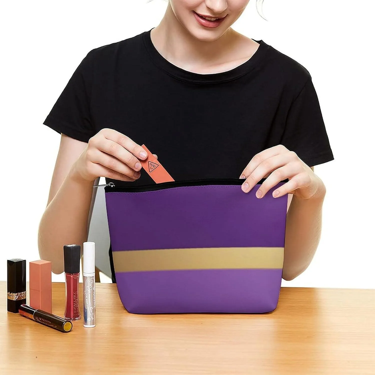 Elegant Makeup Bag, Elegant Royal Purple and Gold Cosmetic Bag Large Capacity Pouch Portable Organizer for Men & Women