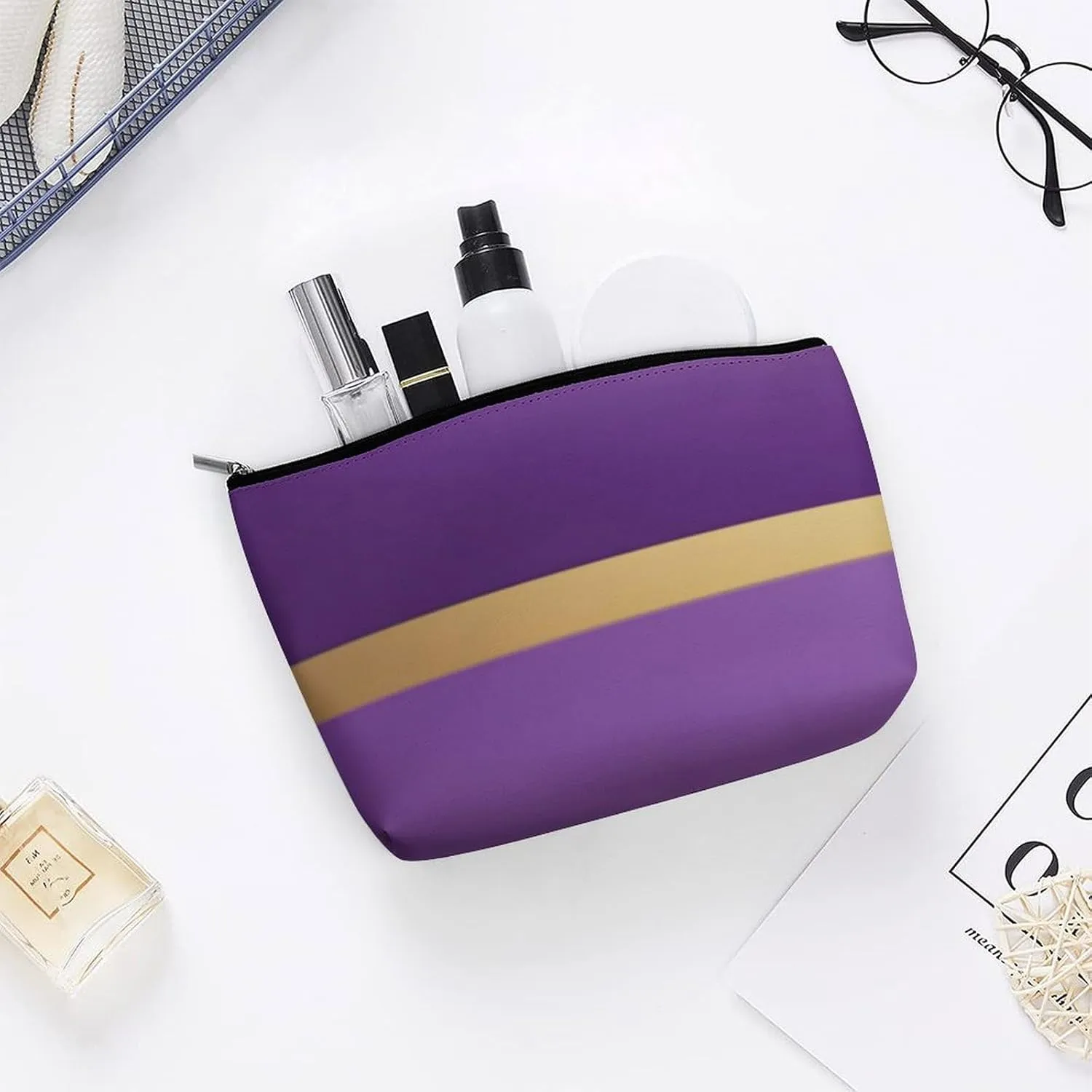 Elegant Makeup Bag, Elegant Royal Purple and Gold Cosmetic Bag Large Capacity Pouch Portable Organizer for Men & Women