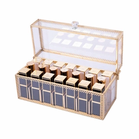 Elegant Copper   Glass Lipstick Organizer Case with Dustproof Lid Lipgloss 21 Spaces Holder Makeup Storage Beauty Container Cosmetic Display Box