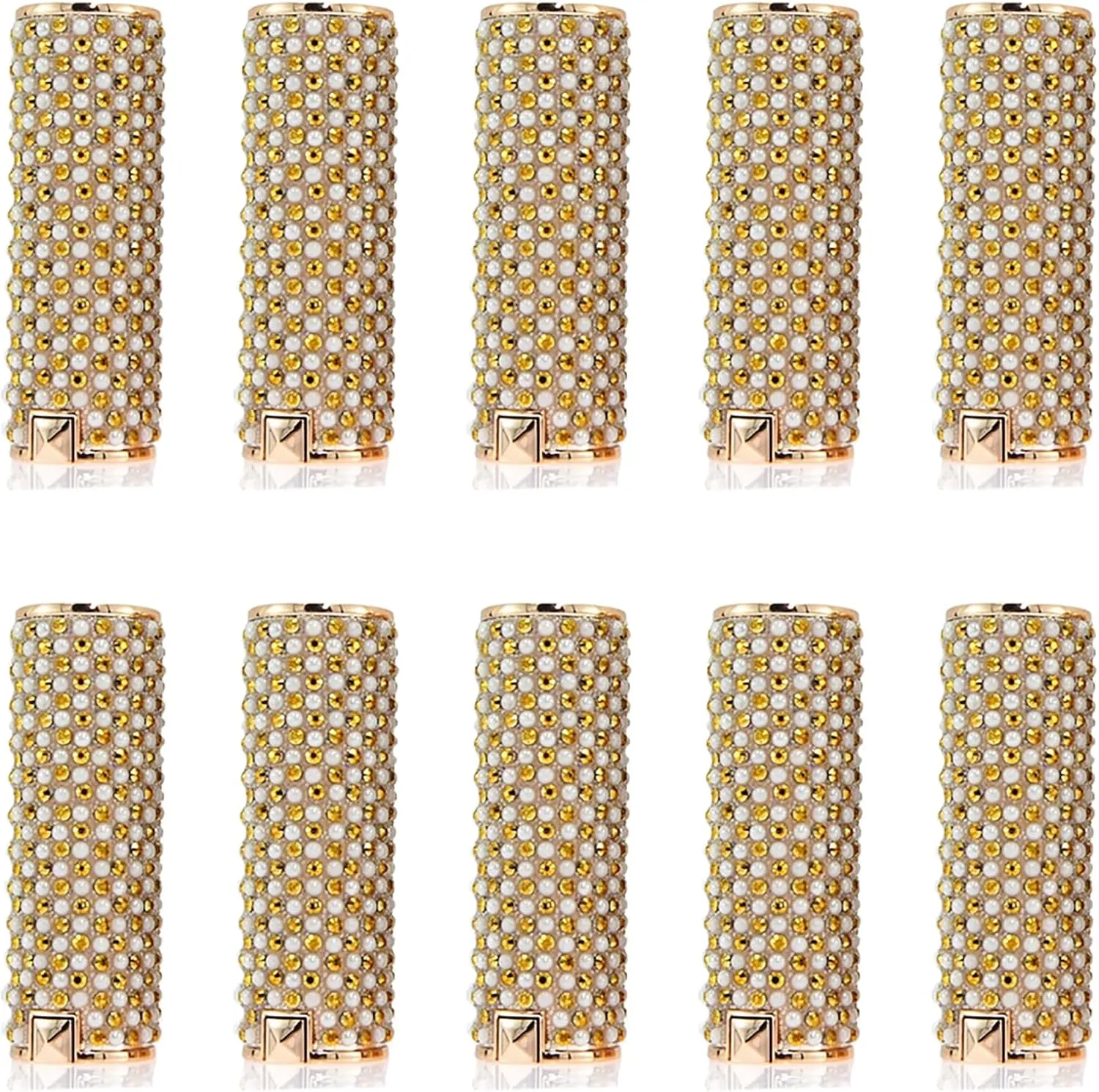 Empty Lipstick Tube Pearl Lip Balm Container Plastic 3.5g Refillable DIY Lip Balm Deodorant Case Holder with PP Plastic Inner for Women Girl DIY Makeup Lipstick Cosmetics Gold Pack of 10