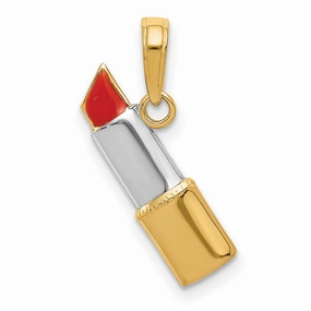 Enameled Lipstick Charm Pendant in Real 10k Multi-Tone Gold