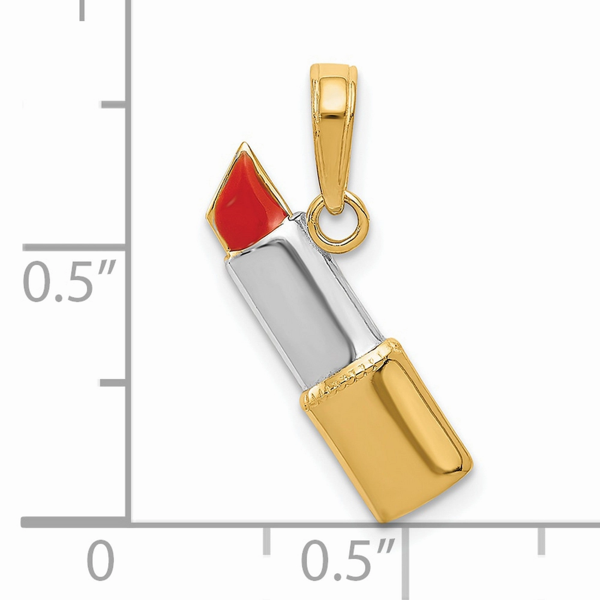 Enameled Lipstick Charm Pendant in Real 10k Multi-Tone Gold
