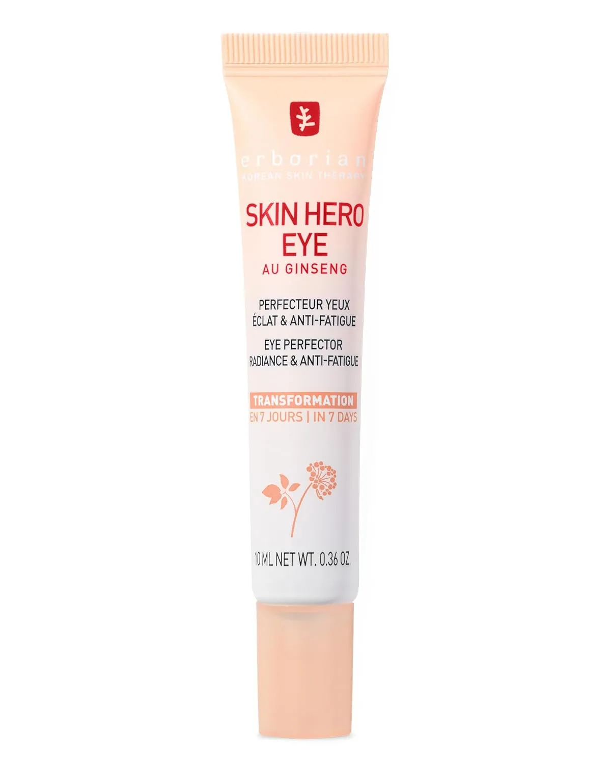 Erborian Skin Hero Eye Cream– Peach Tinted Under Eye Cream Perfector for Dark Circles, Puffiness, Wrinkles & Fine Lines - Hydrating Korean Skin Care with White Ginseng for Smooth, Radiant Skin - 10 ml