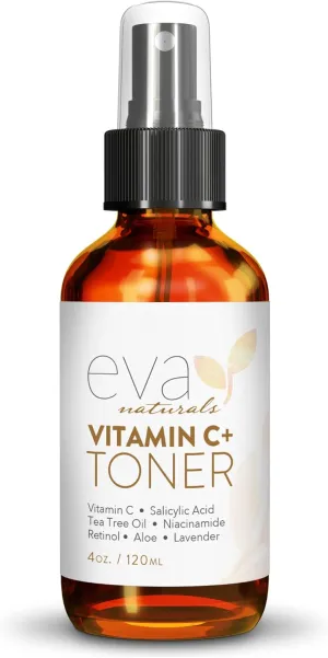 Eva Naturals Vitamin C Facial Toner - Hydrating, Pore Minimizer Face Toner for Men and Women with Witch Hazel & Rose Water, Nourishes Skin Through Hydration - 4 Oz