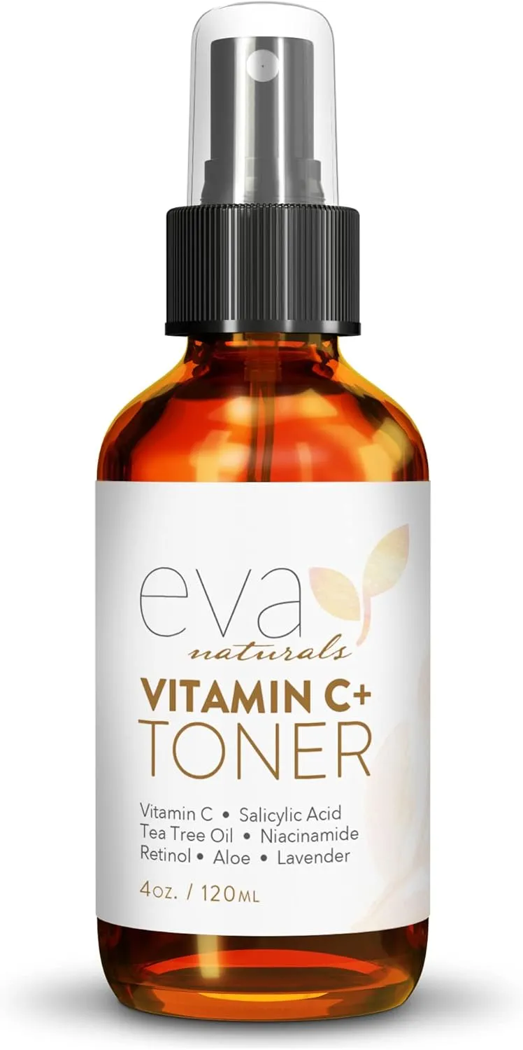 Eva Naturals Vitamin C Facial Toner - Hydrating, Pore Minimizer Face Toner for Men and Women with Witch Hazel & Rose Water, Nourishes Skin Through Hydration - 4 Oz
