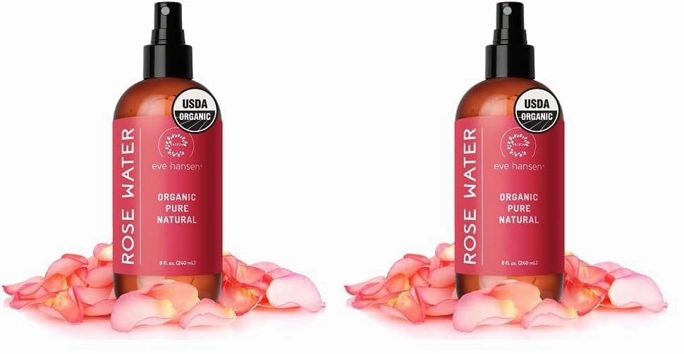 Eve Hansen Organic Rose Water Spray for Face | Huge 8 oz Moroccan Rosewater Face Toner and Makeup Setting Spray | Soothing Neck and Face Mist to Reduce Eye Puffiness, Dark Circles and Redness