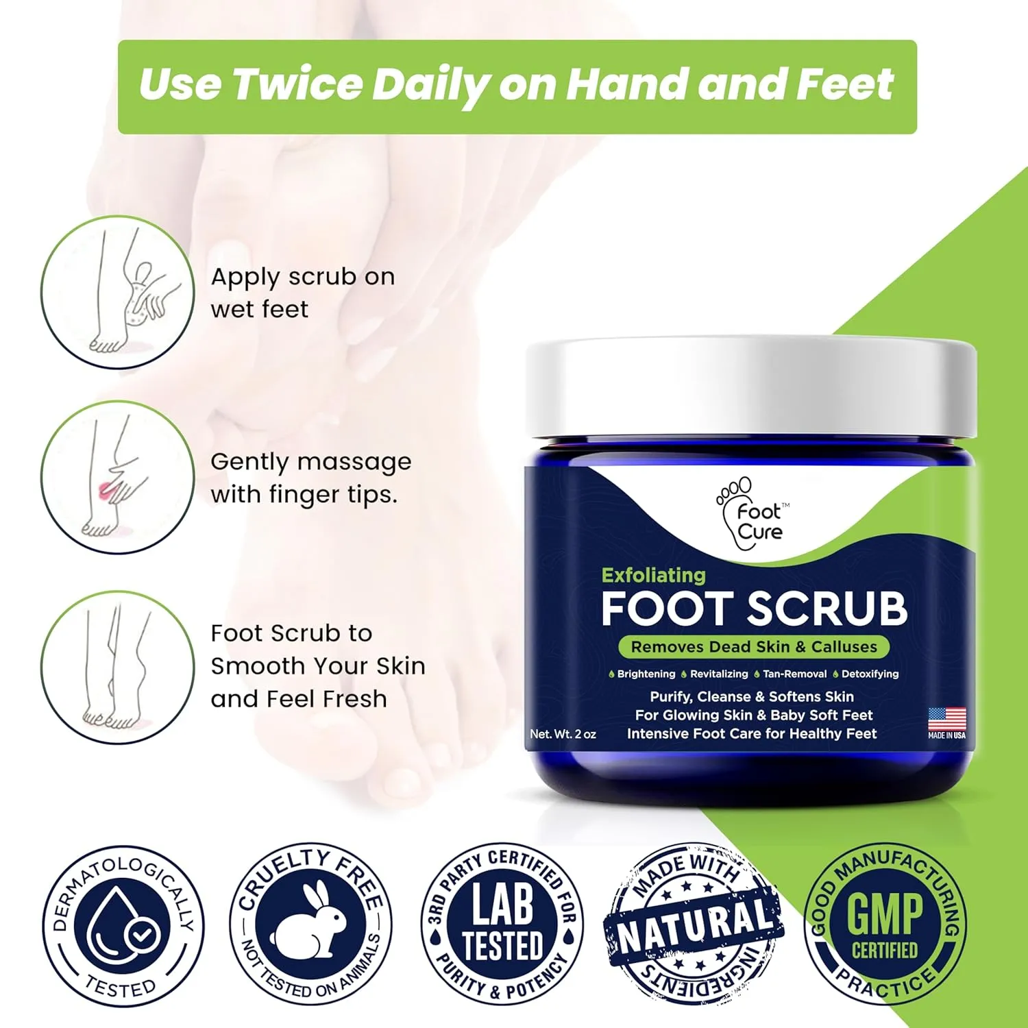 Exfoliating Foot Scrub with Pumice Stone powder - Gentle Moisturizing Foot Scrub for Dry Skin - Cracked Heel Repair for Smooth, Soft Feet - Pedicure Foot Spa 2 Pack