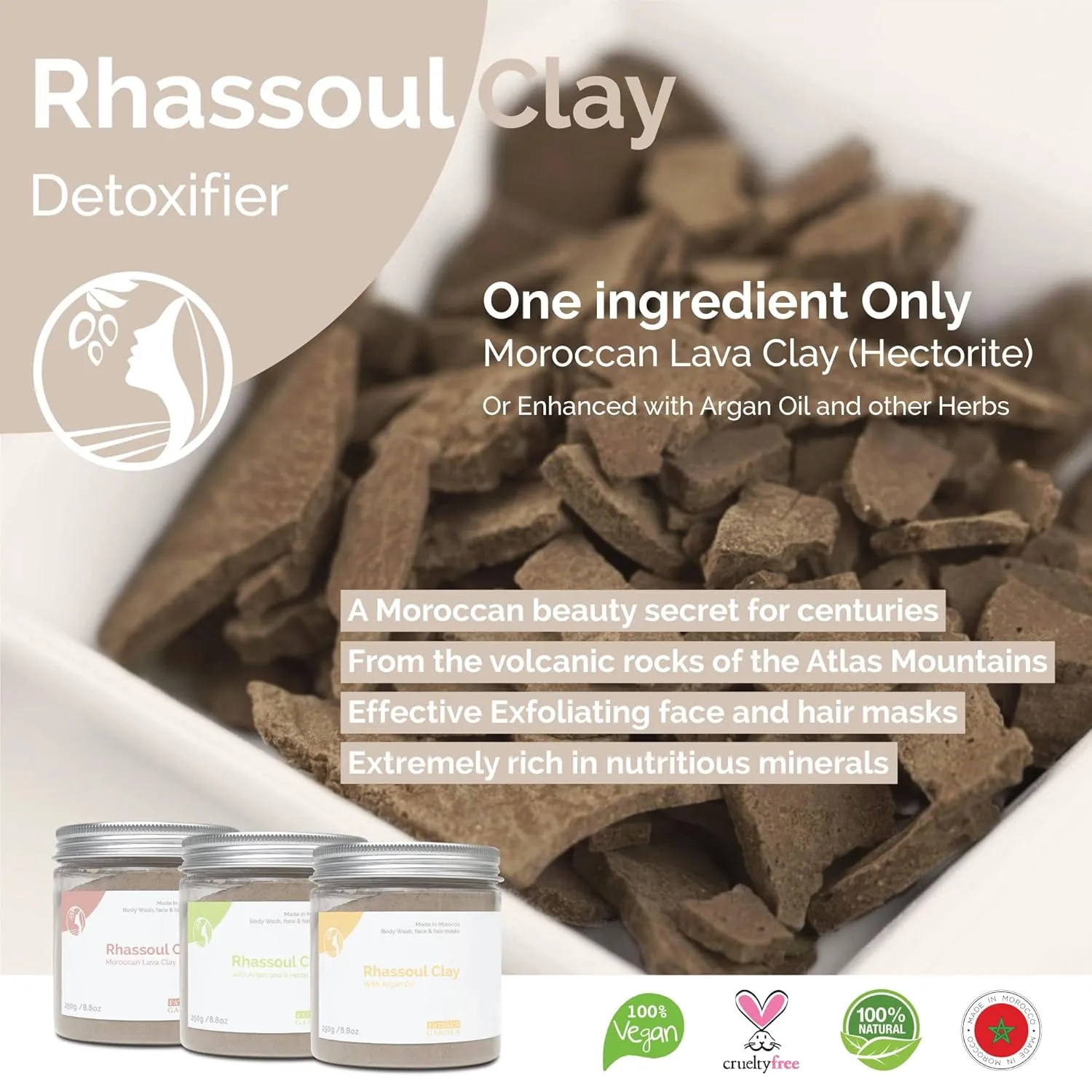 Fatima's Garden Rhassoul with Prickly Pear - Hydrating Face & Hair Mask, 425g