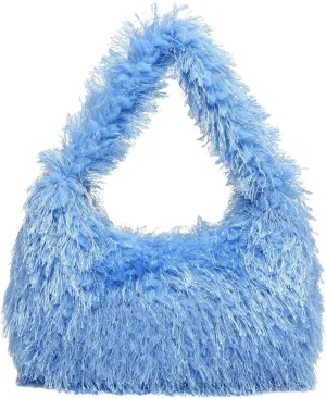 Faux Fur Fluffy Hobo Bag Furry Handbag Purse Y2K Fuzzy Tote Bag,Trendy Cute Plush Purse for Women