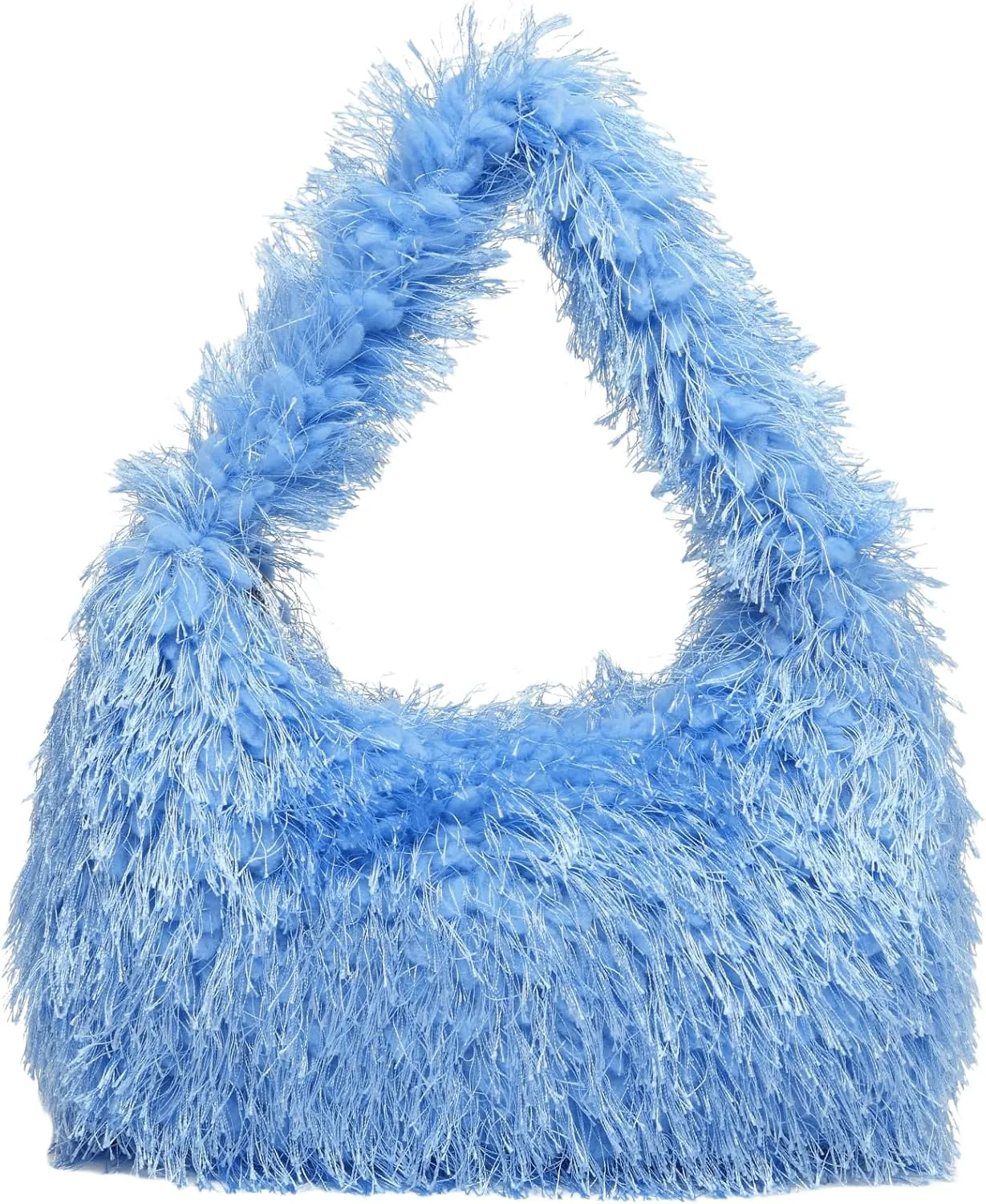 Faux Fur Fluffy Hobo Bag Furry Handbag Purse Y2K Fuzzy Tote Bag,Trendy Cute Plush Purse for Women