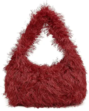 Faux Fur Fluffy Hobo Bag Furry Handbag Purse Y2K Fuzzy Tote Bag,Trendy Cute Plush Purse for Women