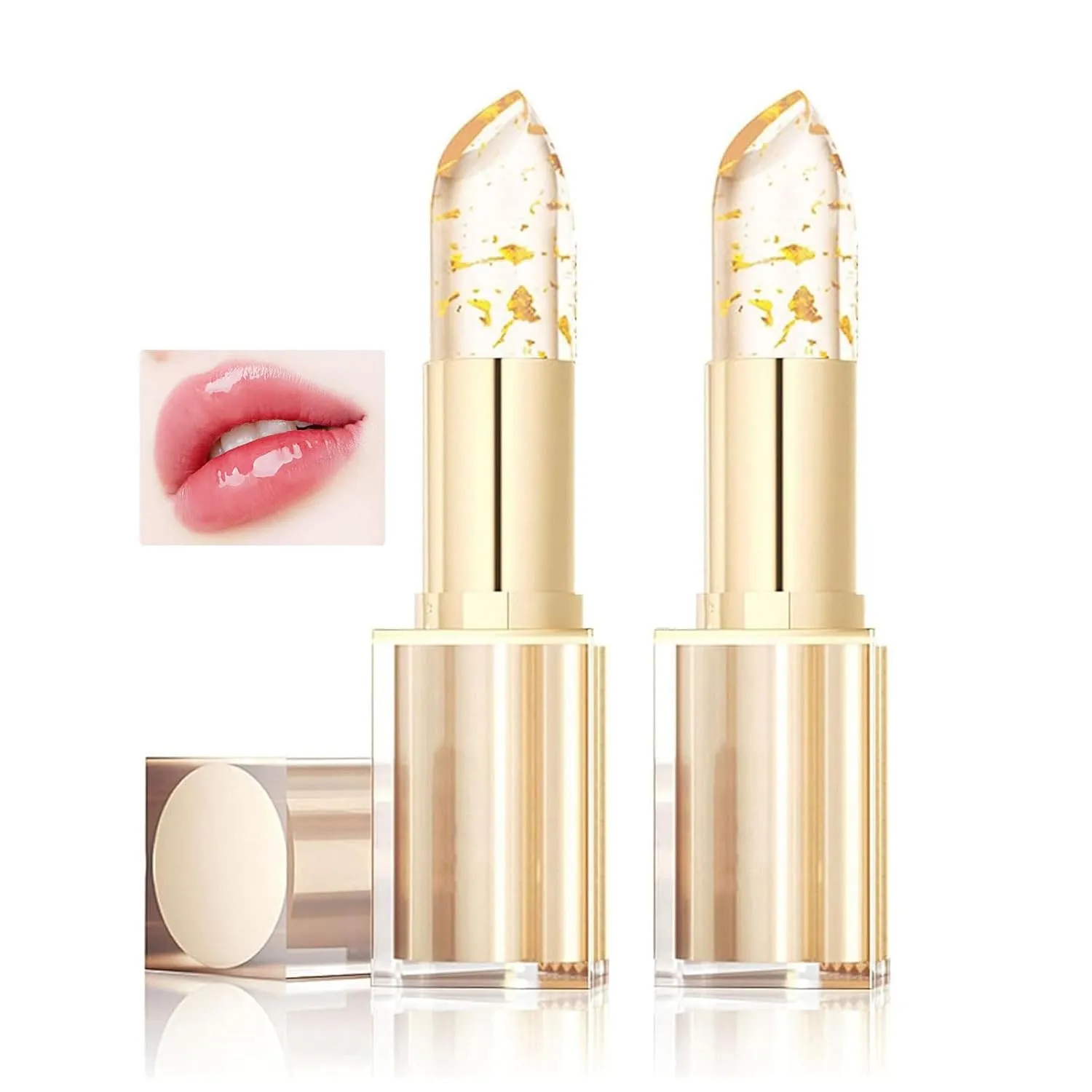 Fenvio Lipstick, Transferproof Gold Crystal Color Changing Lipstick, Long Lasting 24 Hours Moisturizing Glossy Shine Lip Gloss (2pcs)