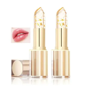 Fenvio Lipstick, Transferproof Gold Crystal Color Changing Lipstick, Long Lasting 24 Hours Moisturizing Glossy Shine Lip Gloss (2pcs)