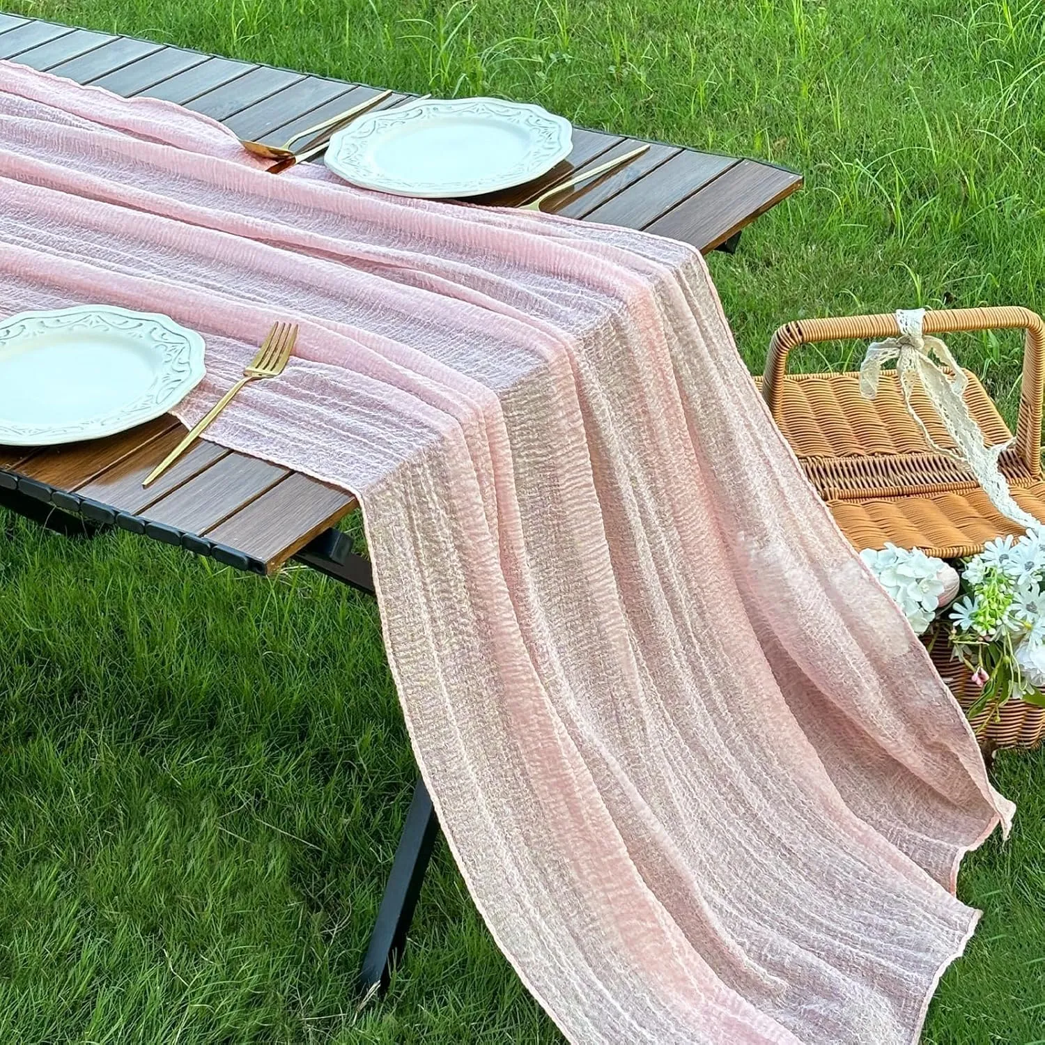 FEXIA 3 Pack Pink Table Runner 30x118 Inches for Spring Decor Dusty Pink Cheesecloth Table Runner for Tea Party Decorations Gauze for Wedding Baby Shower Bridal Shower First Communion and Home Decor