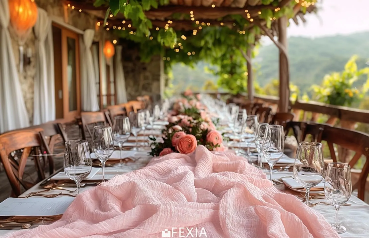 FEXIA 3 Pack Pink Table Runner 30x118 Inches for Spring Decor Dusty Pink Cheesecloth Table Runner for Tea Party Decorations Gauze for Wedding Baby Shower Bridal Shower First Communion and Home Decor