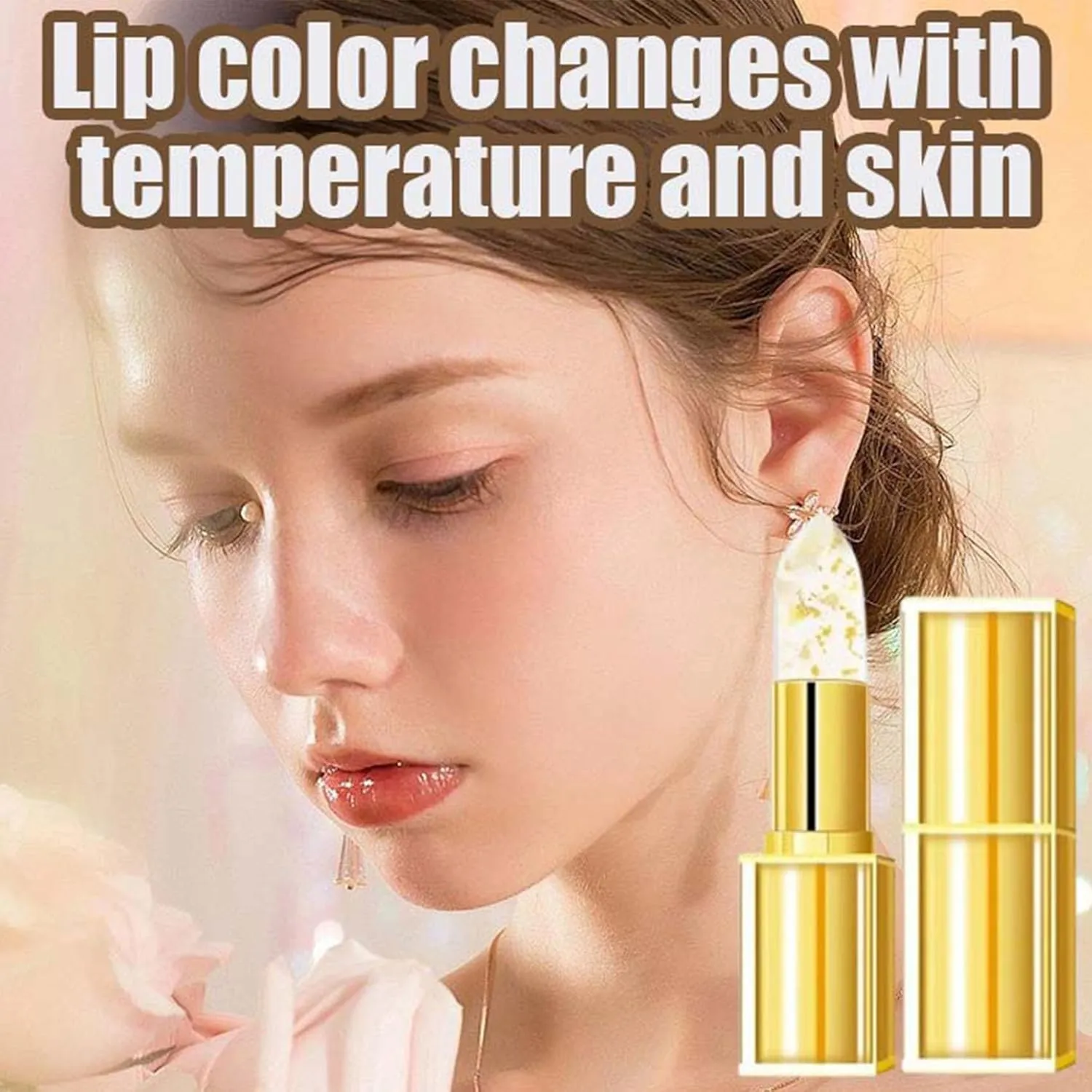 Filgaentrme Lipstick, Hardpointing Color Changing Lipstick, Gold Crystal Color Changing Lipsticks (#B,2PCS)