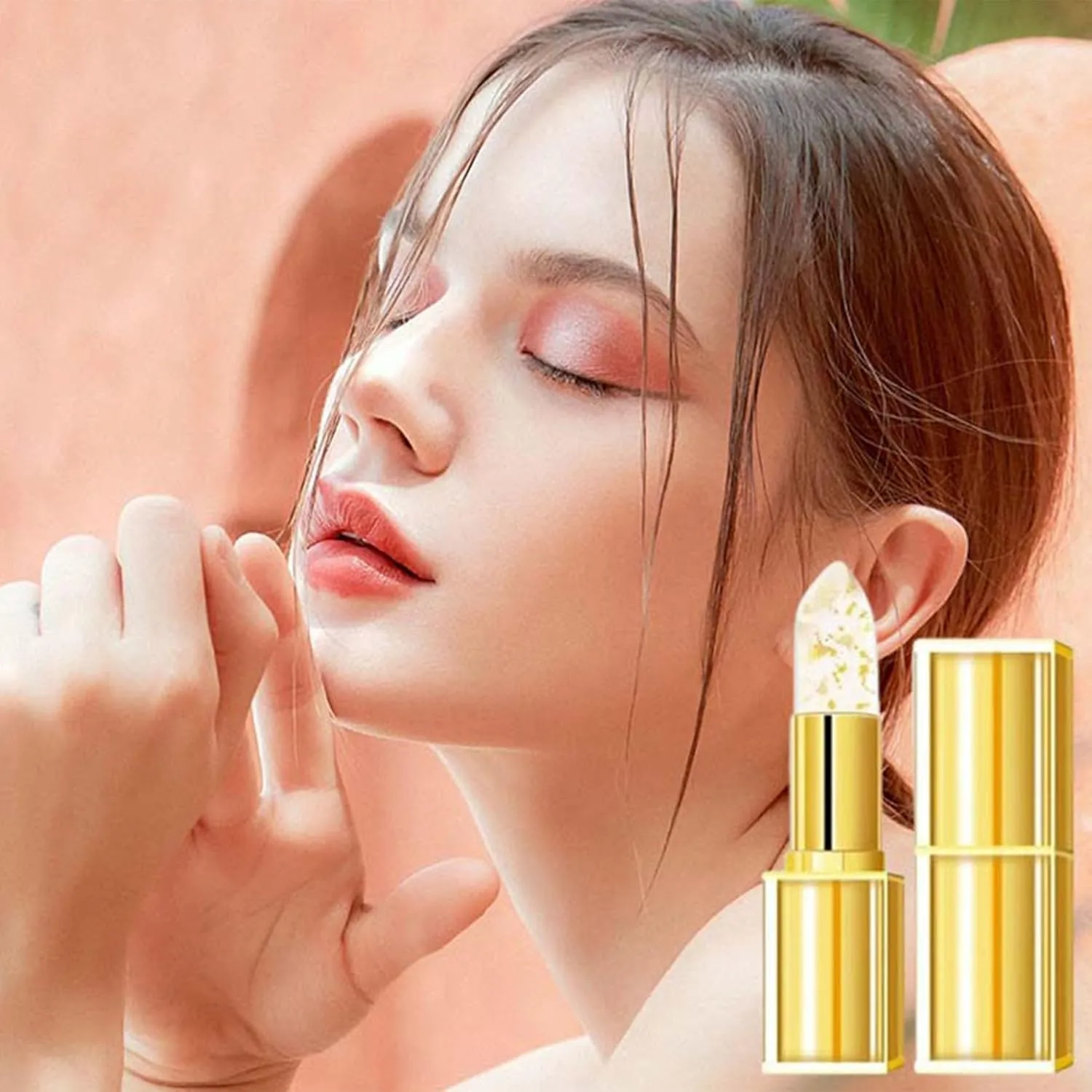 Filgaentrme Lipstick, Hardpointing Color Changing Lipstick, Gold Crystal Color Changing Lipsticks (#B,2PCS)