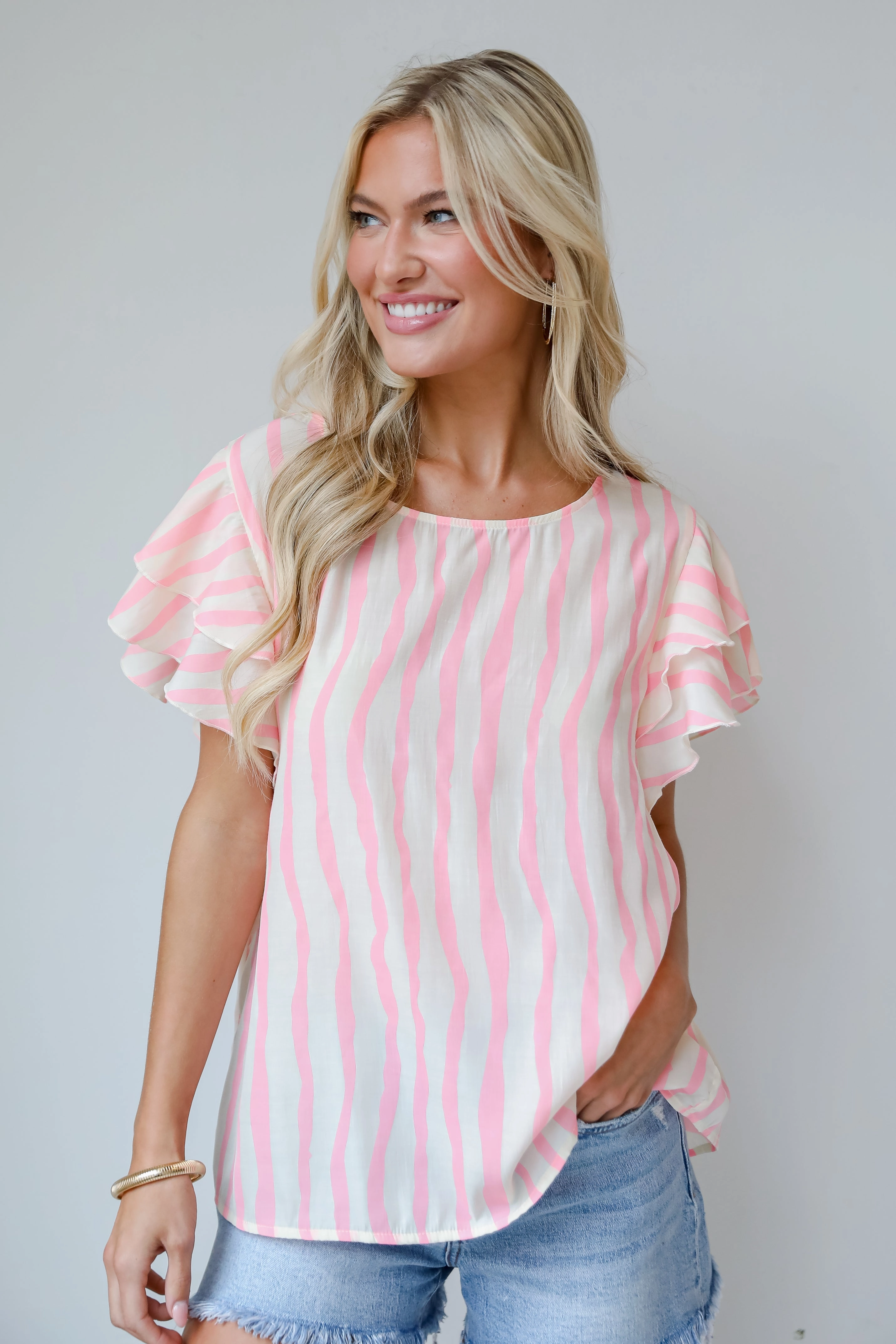 FINAL SALE - Daytime Cheer Blush Striped Blouse