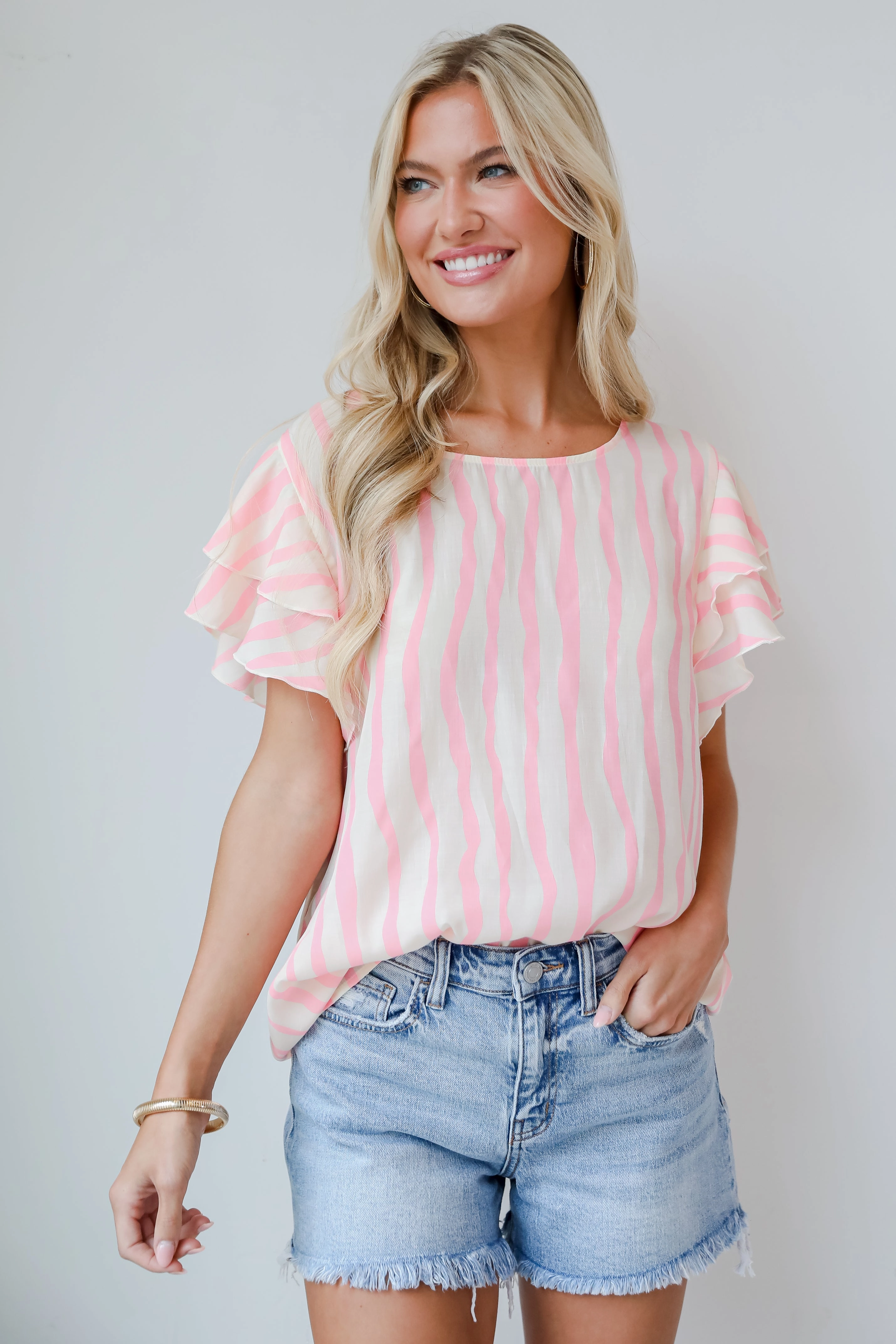 FINAL SALE - Daytime Cheer Blush Striped Blouse
