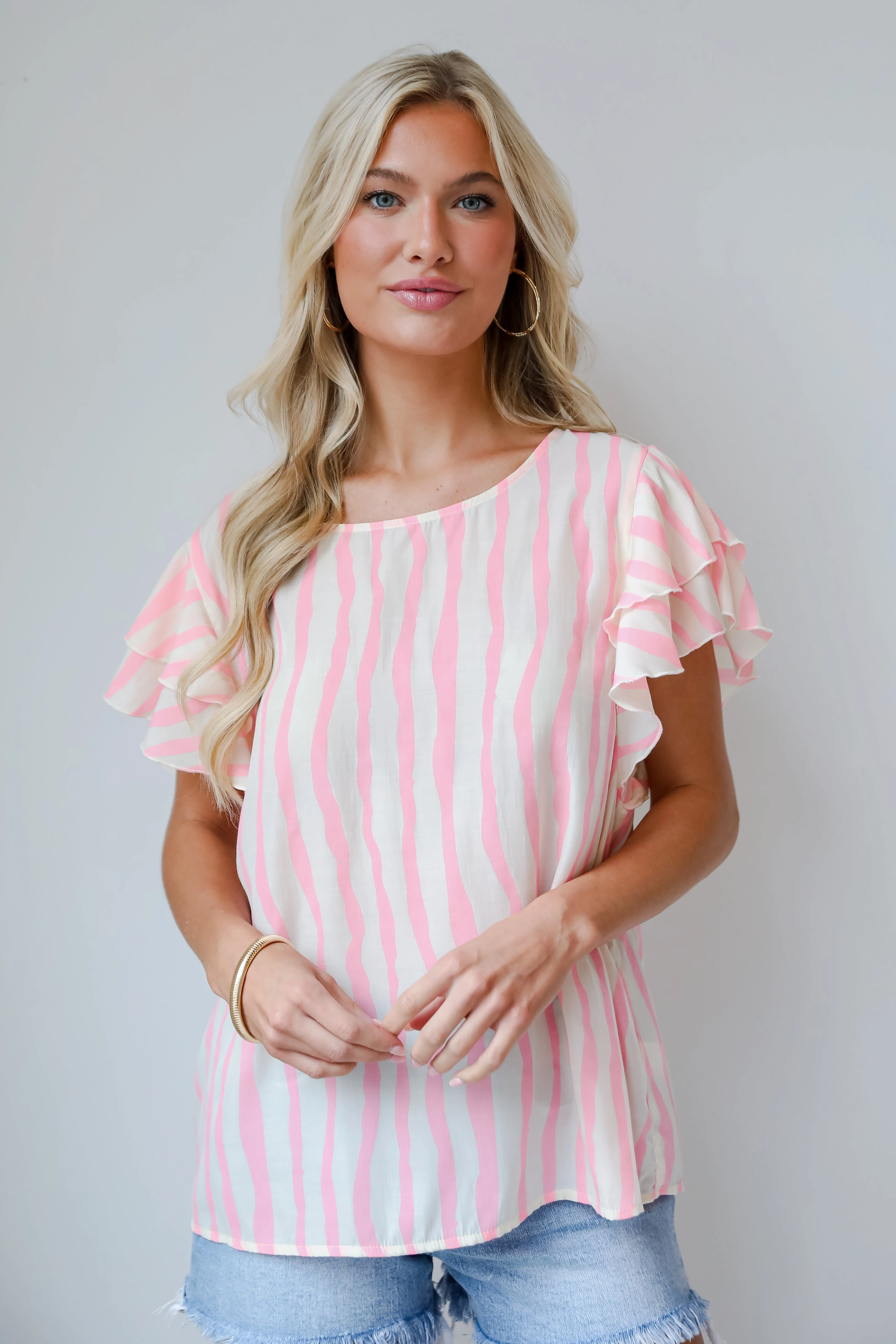 FINAL SALE - Daytime Cheer Blush Striped Blouse