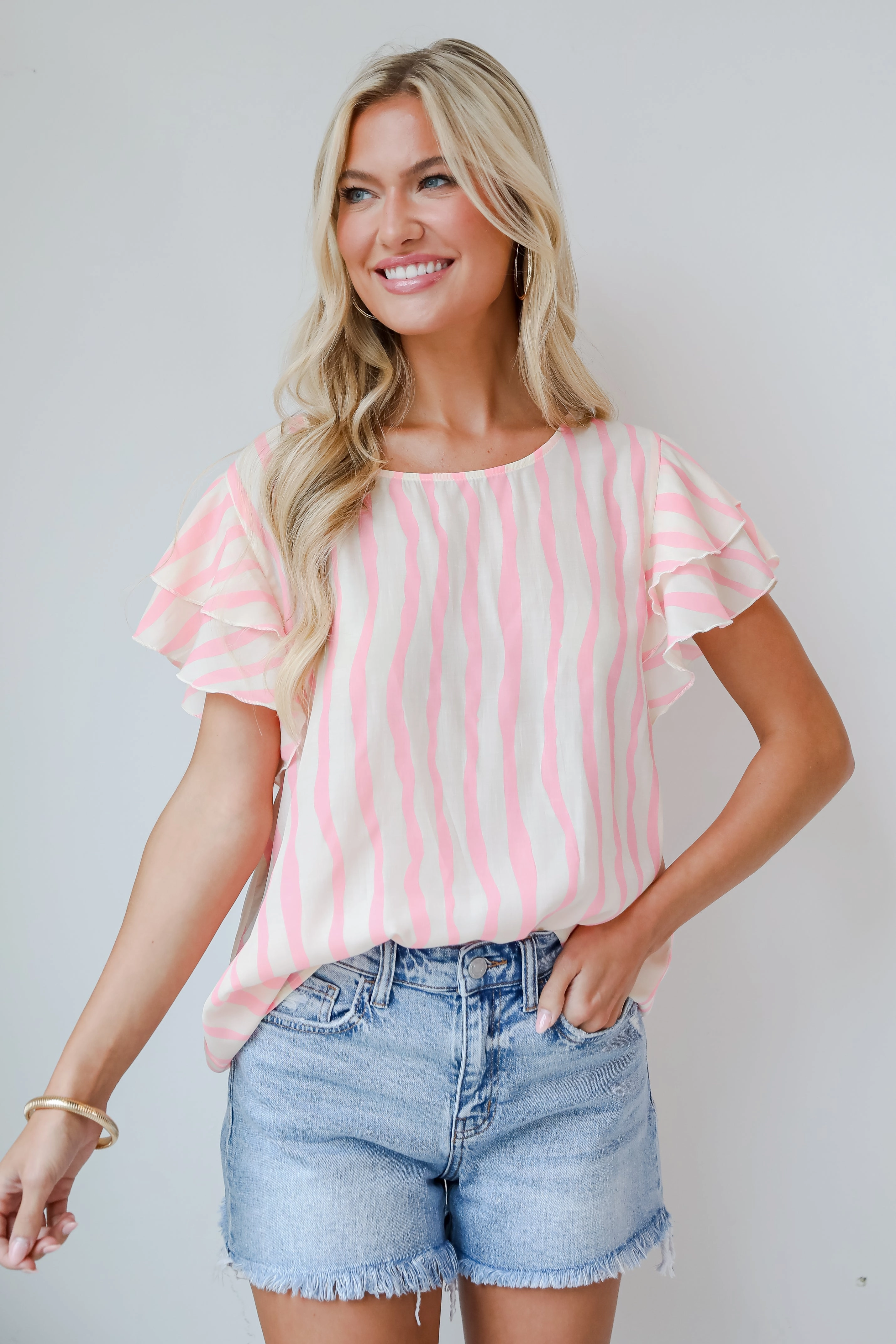 FINAL SALE - Daytime Cheer Blush Striped Blouse
