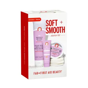 First Aid Beauty Soft   Smooth Starter Body Kit: KP Bump Eraser Body Scrub, 4 oz, Smoothing   Brightening Lotion (Peach), 1oz, & Ingrown Hair Pads, 28 Pads, Exfoliation & Hydrating Skin Care Set, 3ct