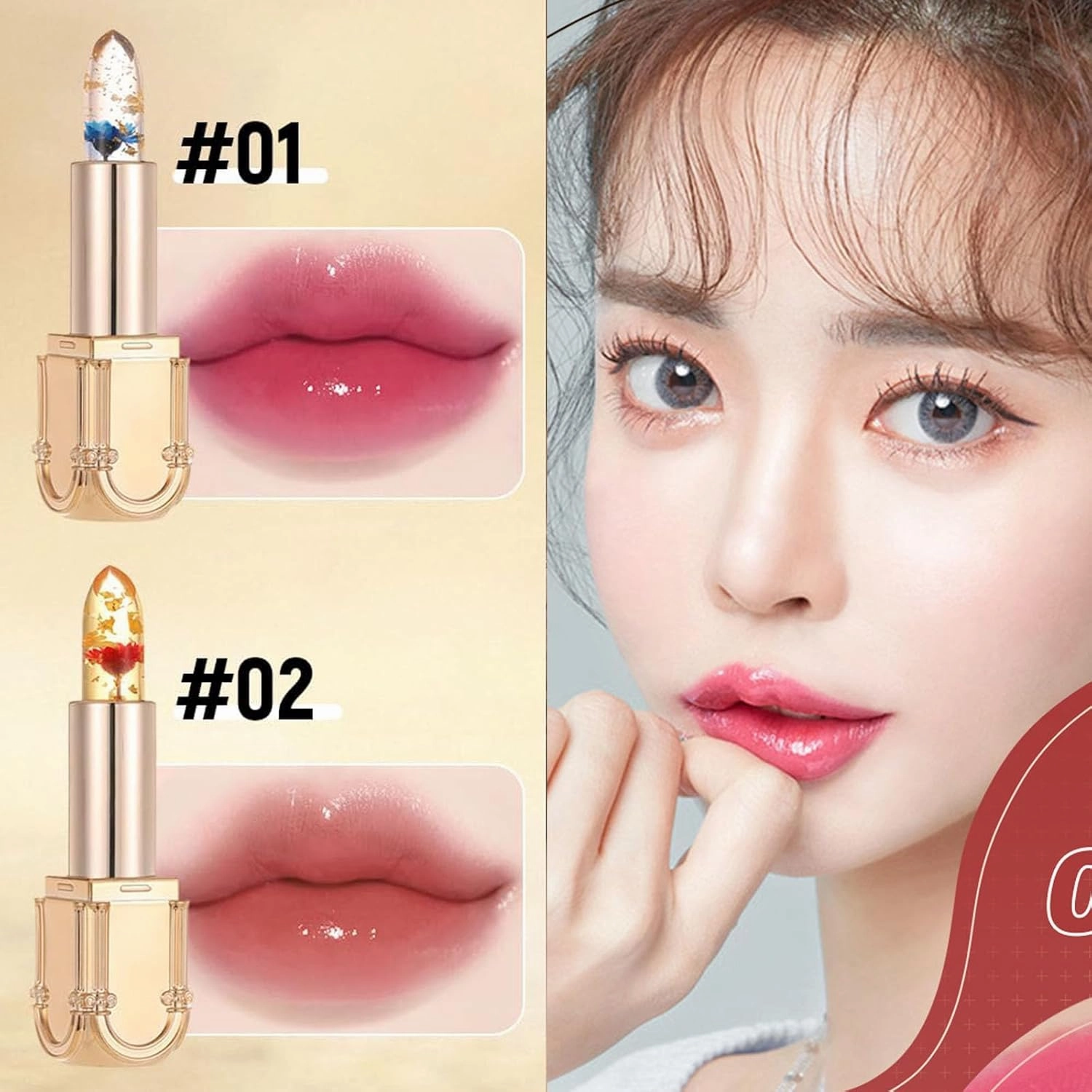Flower Color Changing Lipstick, Yulyoie Lipstick, Gold Foil Flower Color Changing Lipstick, Color Changing Lipstick, Crystal Jelly Flower Color Changing Lipstick (4PCS)