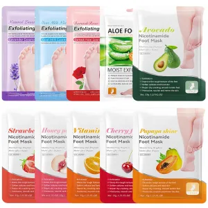 Foot Peel Mask 10 Pack, Exfoliating Foot Masks for Dry Cracked Feet, Moisturizing Foot Mask for Dead Skin and Callus Removal, Foot Care Treatment for Men and Women, Spa Peel Socks