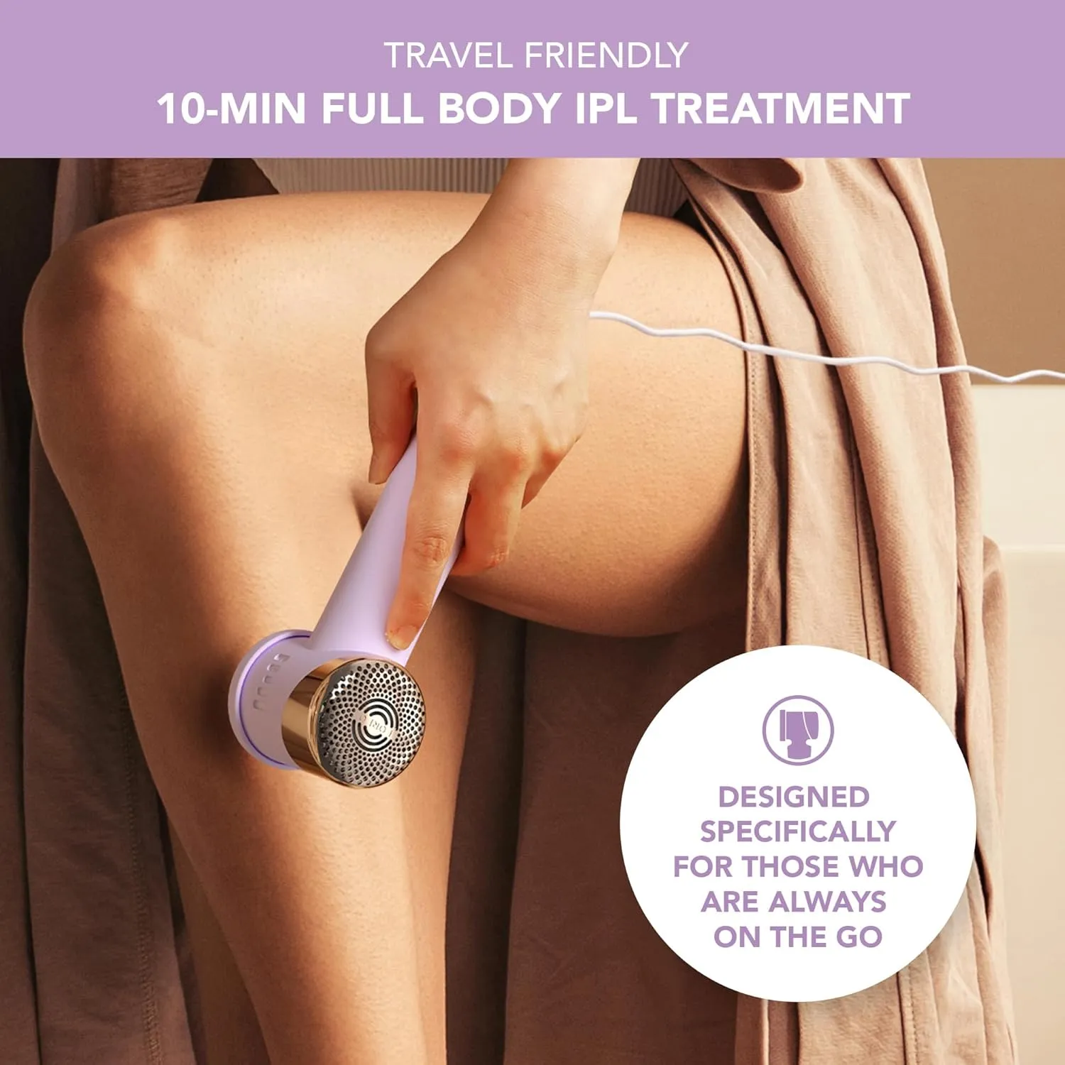 FOREO Peach 2 go IPL Hair Removal Device - Travel-Friendly Permanent Removal - Laser Treatment for Body & Face - Painless & Skin Cooling - Silicone Shield - Customizable - Lavander